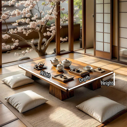 Japanese Solid Wood Low Tea Table Zen Floor Coffee Table