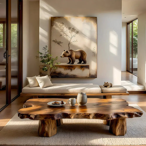Organic Live Edge Wood Coffee Table Rustic Solid Slab Center Table