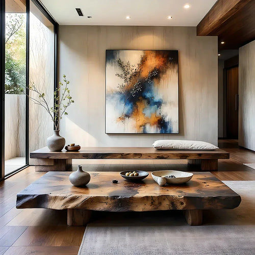 Live Edge Solid Wood Low Coffee Table Rustic Slab Floor Table