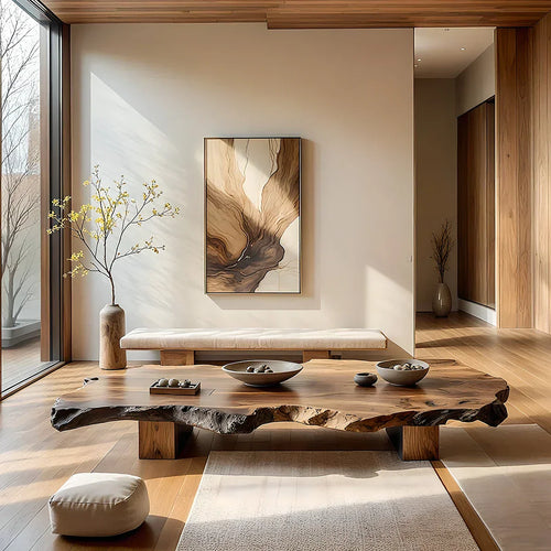 Organic Live Edge Solid Wood Coffee Table Rustic Slab Center Table