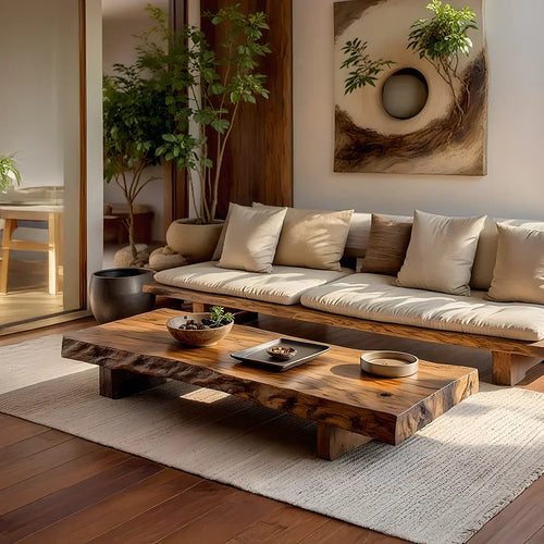 Organic Live Edge Solid Wood Coffee Table Rustic Slab Low Table