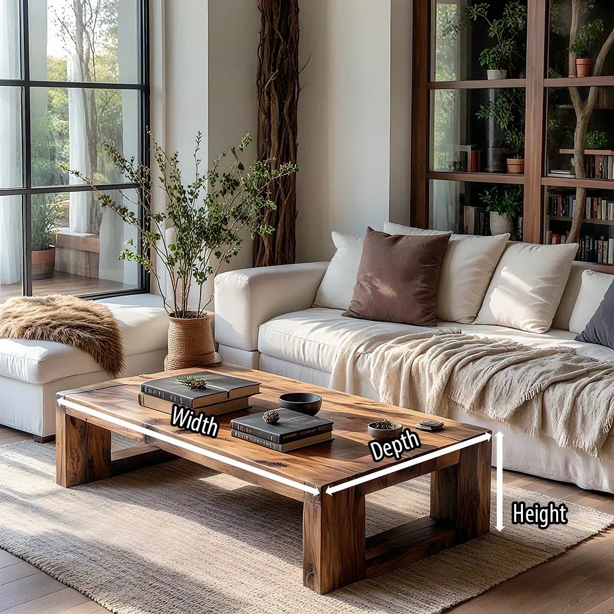 Solid Wood Block Coffee Table Rustic Minimalist Low Center Table