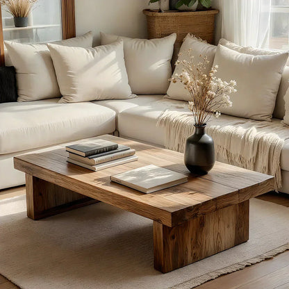 Minimalist Solid Wood Coffee Table Rustic Low Block Center Table