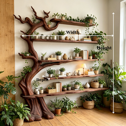 Handcrafted Solid Wood Tree Bookshelf with Floating Shelves