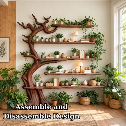 Handcrafted Solid Wood Tree Bookshelf with Floating Shelves
