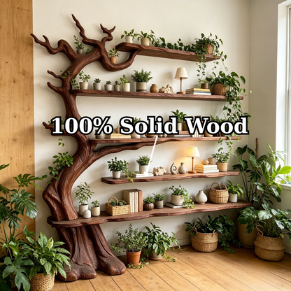Handcrafted Solid Wood Tree Bookshelf with Floating Shelves