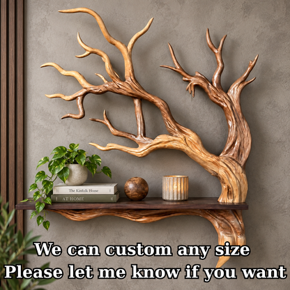 Sculptural Solid Wood Branch Wall Shelf