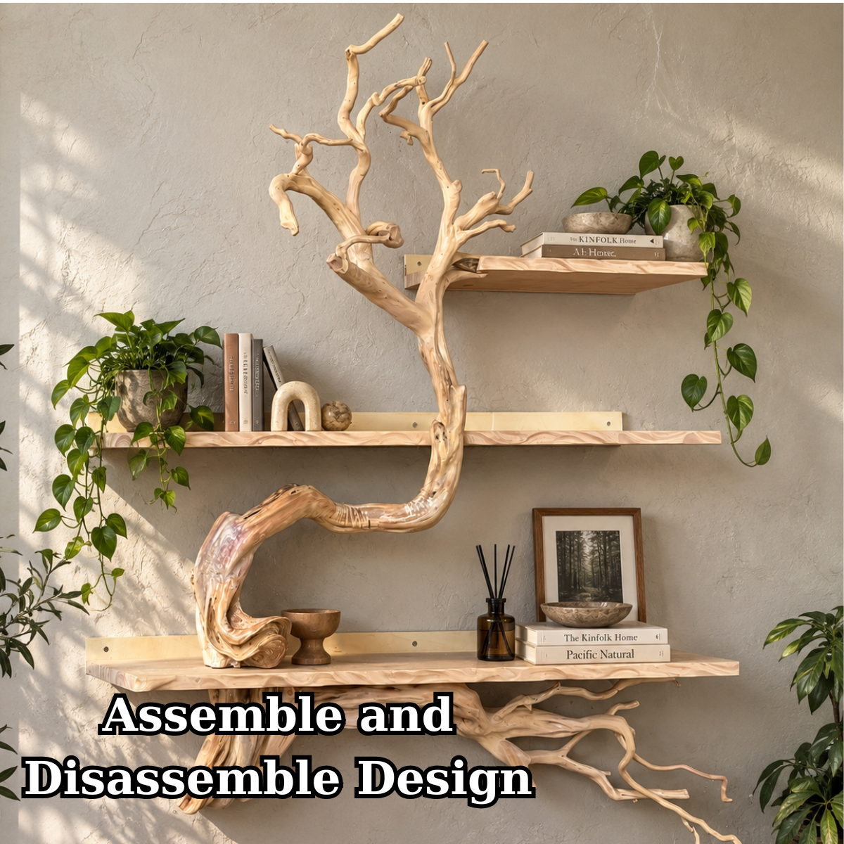 Sculptural Solid Wood Tree Branch Wall Shelf