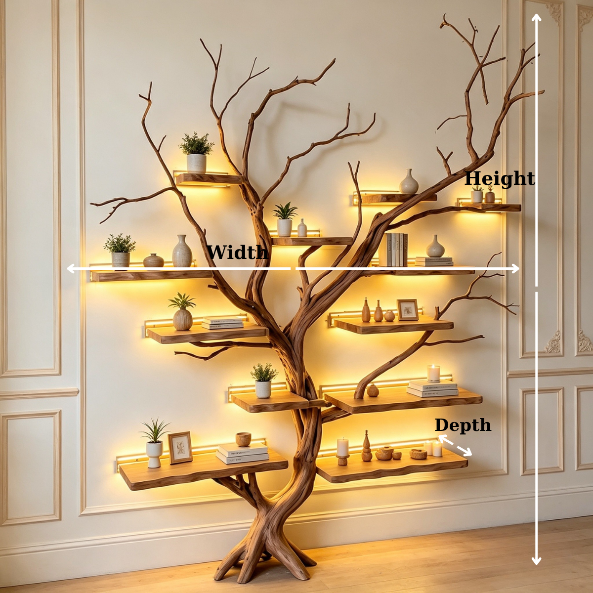 Handcrafted Solid Wood Tree Bookshelf with Branch Shelves