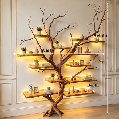 Handcrafted Solid Wood Tree Bookshelf with Branch Shelves