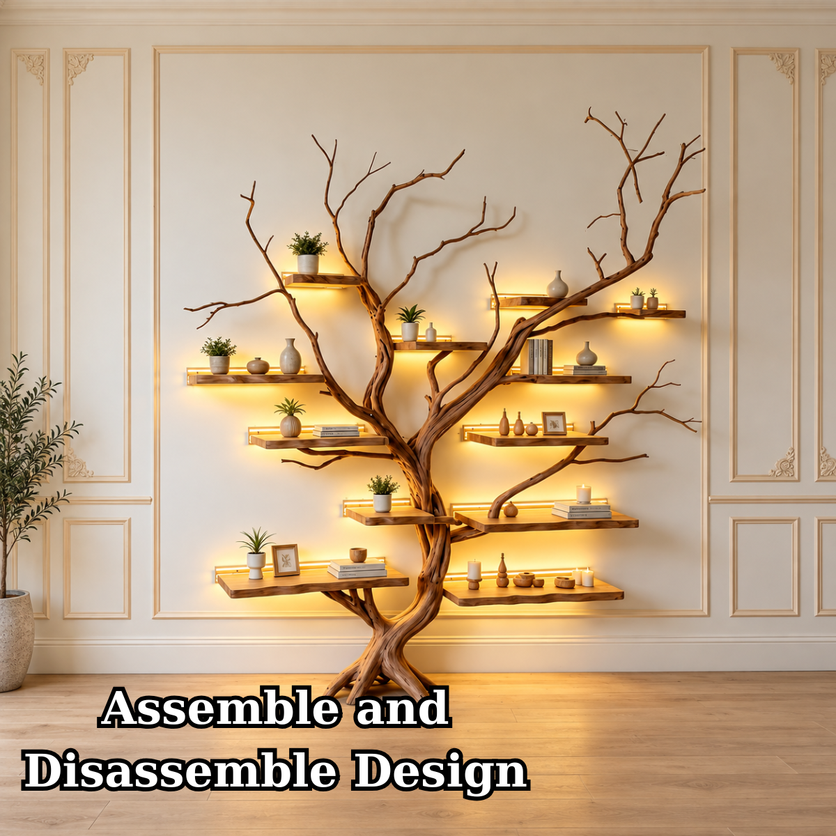 Handcrafted Solid Wood Tree Bookshelf with Branch Shelves