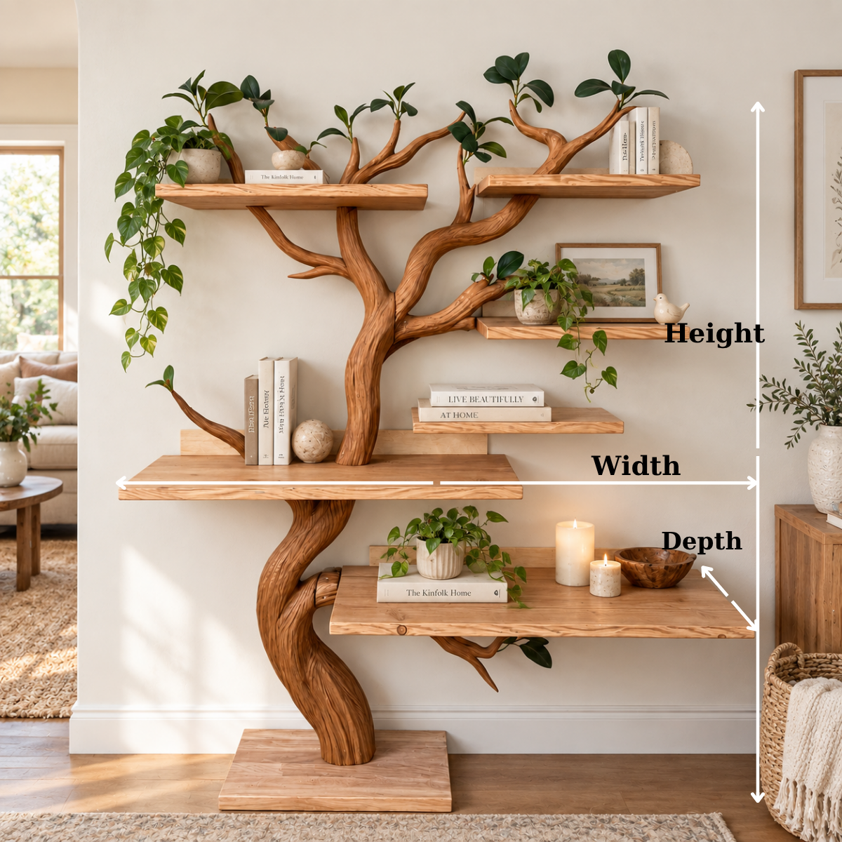 Handcrafted Solid Wood Tree Bookshelf with Natural Branch Design