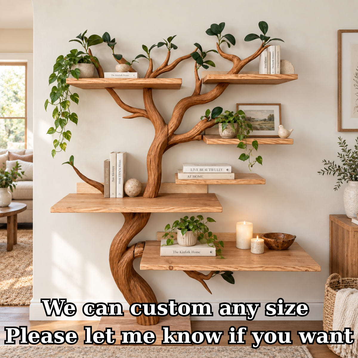 Handcrafted Solid Wood Tree Bookshelf with Natural Branch Design