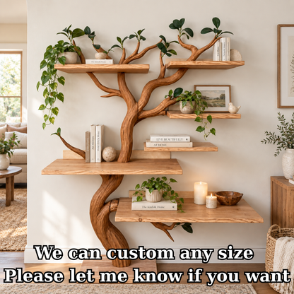 Handcrafted Solid Wood Tree Bookshelf with Natural Branch Design