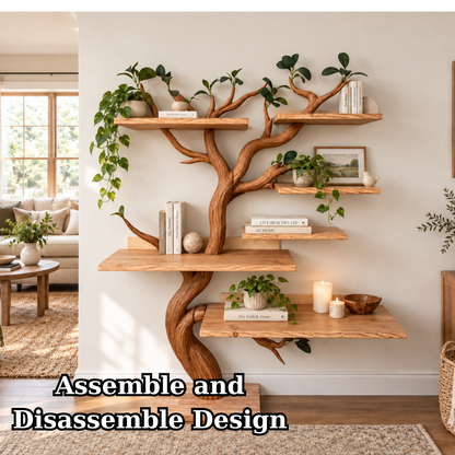 Handcrafted Solid Wood Tree Bookshelf with Natural Branch Design