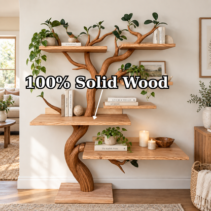 Handcrafted Solid Wood Tree Bookshelf with Natural Branch Design
