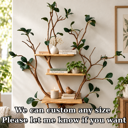 Handcrafted Solid Wood Branch Wall Bookshelf