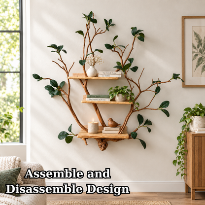 Handcrafted Solid Wood Branch Wall Bookshelf