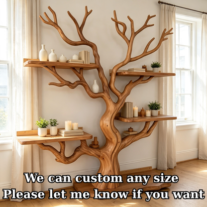 Handcrafted Solid Wood Tree Bookshelf Freestanding Branch Display Shelf