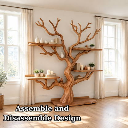 Handcrafted Solid Wood Tree Bookshelf Freestanding Branch Display Shelf