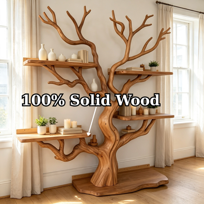 Handcrafted Solid Wood Tree Bookshelf Freestanding Branch Display Shelf