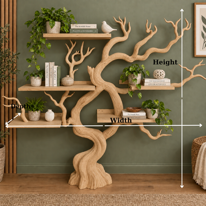 Handcrafted Solid Wood Tree Bookshelf Natural Branch Display Shelf
