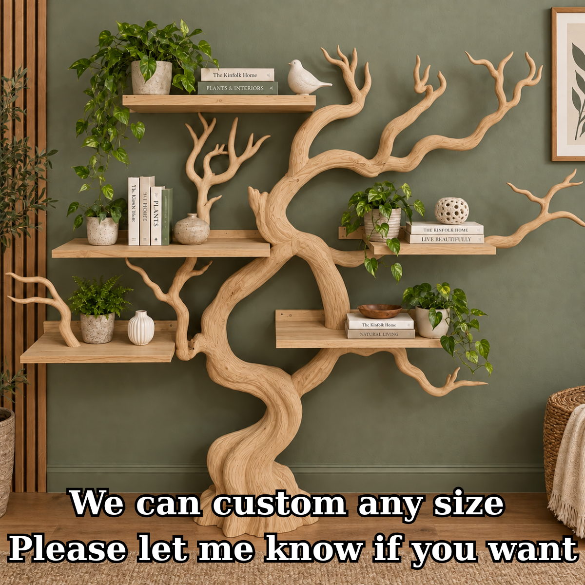 Handcrafted Solid Wood Tree Bookshelf Natural Branch Display Shelf