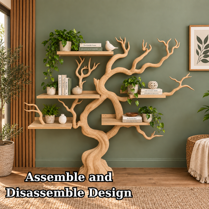 Handcrafted Solid Wood Tree Bookshelf Natural Branch Display Shelf
