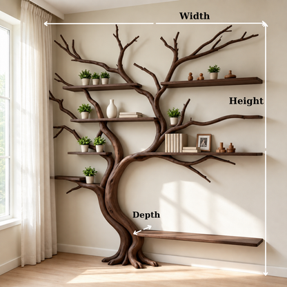 Handcrafted Sculptural Tree Bookshelf Solid Wood Branch Shelving Unit