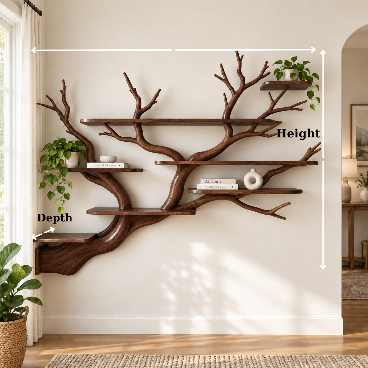 Handcrafted Organic Branch Wall Shelf Solid Wood Tree Bookshelf