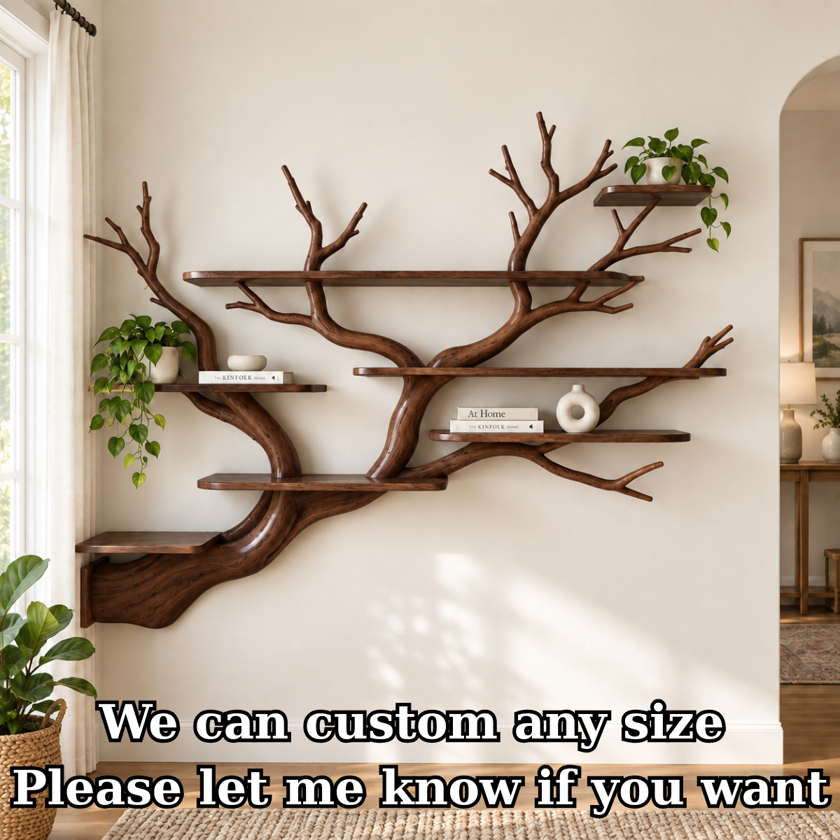 Handcrafted Organic Branch Wall Shelf Solid Wood Tree Bookshelf