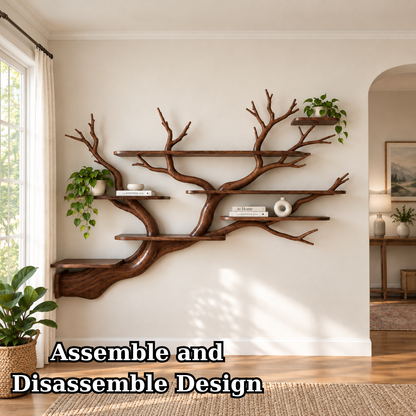 Handcrafted Organic Branch Wall Shelf Solid Wood Tree Bookshelf