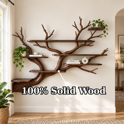 Handcrafted Organic Branch Wall Shelf Solid Wood Tree Bookshelf