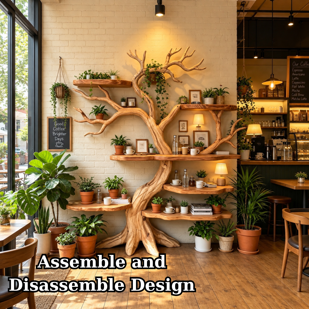 Handcrafted Solid Wood Tree Bookshelf with Natural Branch Shelves