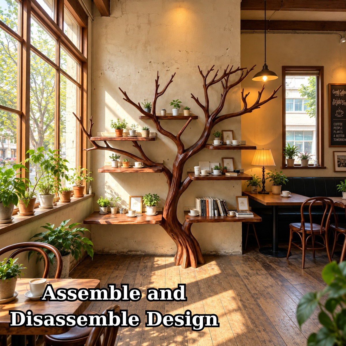 Handcrafted Solid Wood Tree Bookshelf with Spreading Branch Shelves