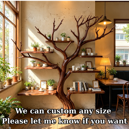 Handcrafted Solid Wood Tree Bookshelf with Spreading Branch Shelves