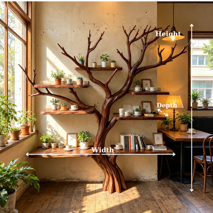 Handcrafted Solid Wood Tree Bookshelf with Spreading Branch Shelves