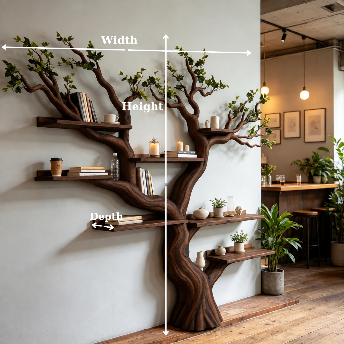 Handcrafted Solid Wood Tree Bookshelf with Leafy Branch Design