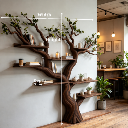 Handcrafted Solid Wood Tree Bookshelf with Leafy Branch Design