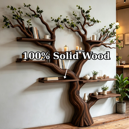Handcrafted Solid Wood Tree Bookshelf with Leafy Branch Design