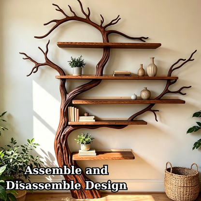 Sculptural Solid Wood Tree Bookshelf with Floating Shelves