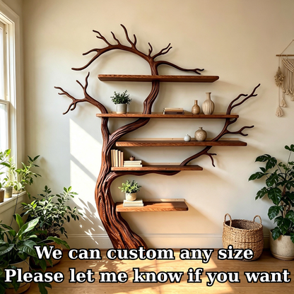 Sculptural Solid Wood Tree Bookshelf with Floating Shelves