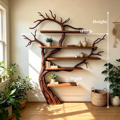 Sculptural Solid Wood Tree Bookshelf with Floating Shelves
