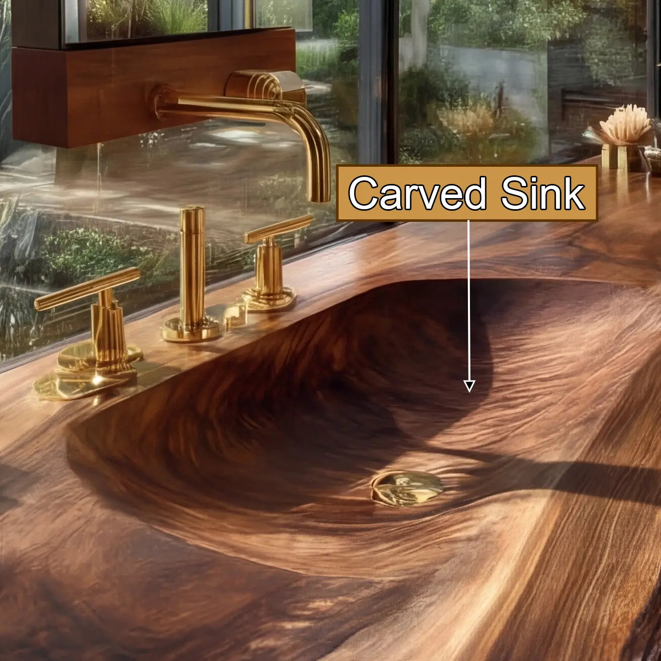 Valdren Sculpted Live Edge Solid Wood Floating Bathroom Vanity with Integrated Sink SPA354346 Kitchnce