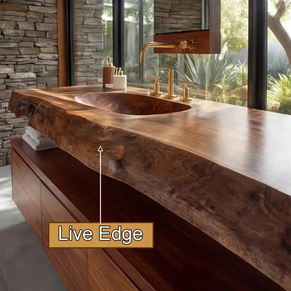 Valdren Sculpted Live Edge Solid Wood Floating Bathroom Vanity with Integrated Sink SPA354346 Kitchnce