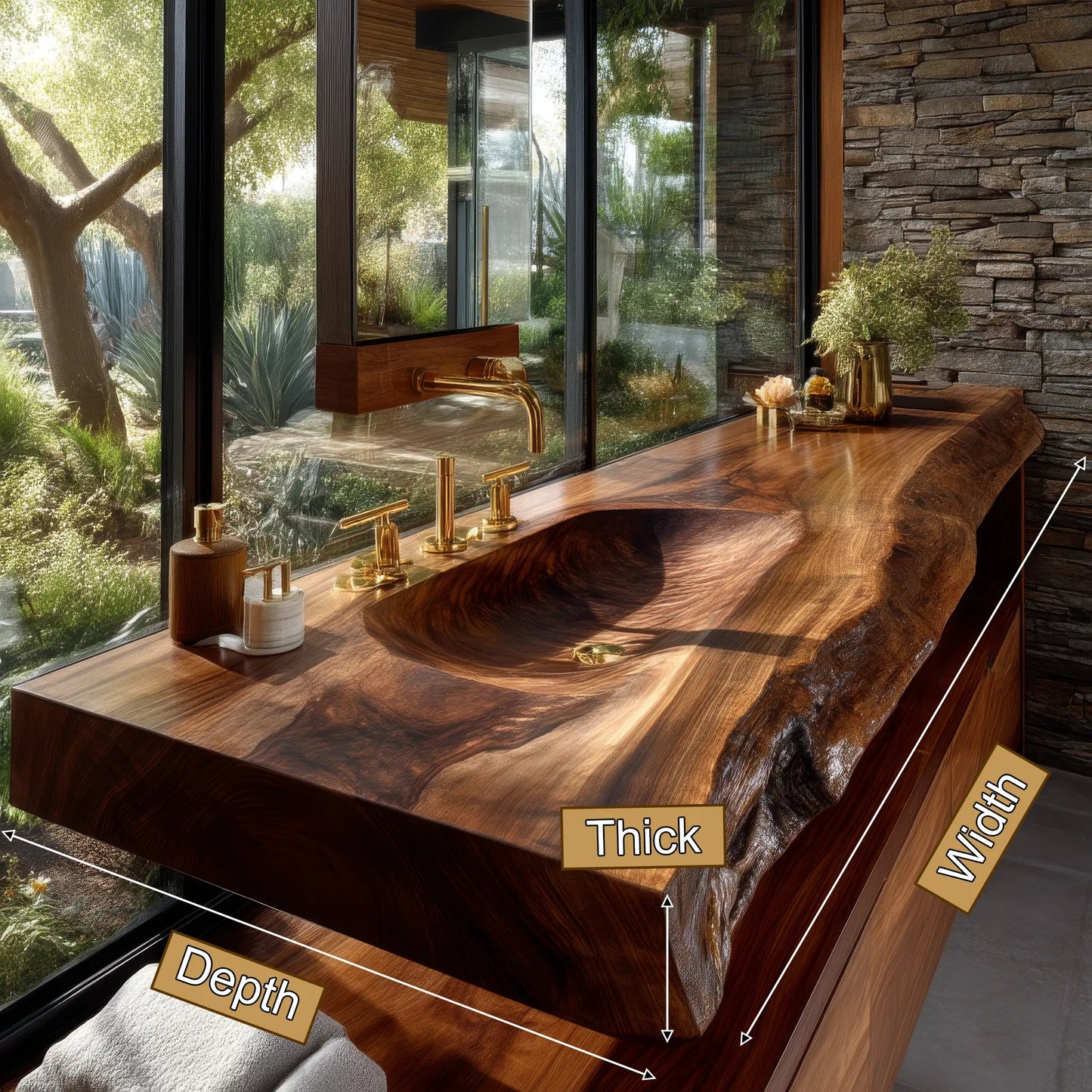 Valdren Sculpted Live Edge Solid Wood Floating Bathroom Vanity with Integrated Sink SPA354346 Kitchnce
