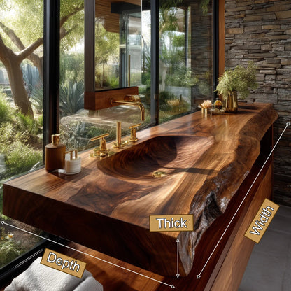 Valdren Sculpted Live Edge Solid Wood Floating Bathroom Vanity with Integrated Sink SPA354346 Kitchnce