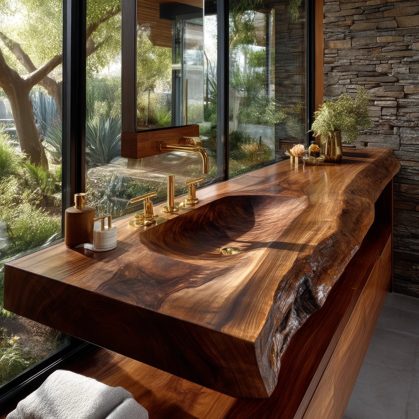 Valdren Sculpted Live Edge Solid Wood Floating Bathroom Vanity with Integrated Sink SPA354346 Kitchnce