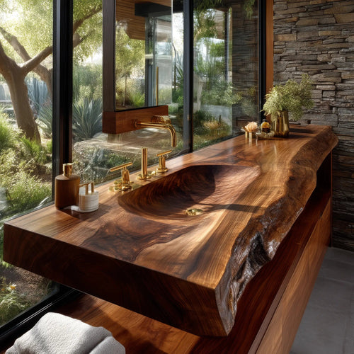 Valdren Sculpted Live Edge Solid Wood Floating Bathroom Vanity with Integrated Sink SPA354346 Kitchnce