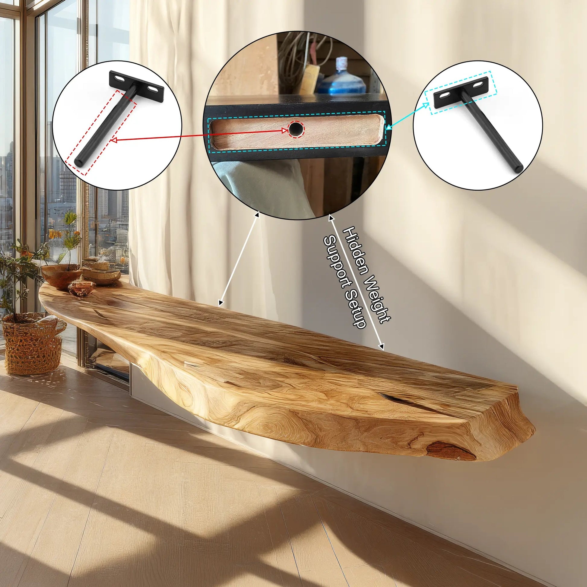 Valenor Live Edge Solid Wood Floating Shelf SPA245642 Kitchnce